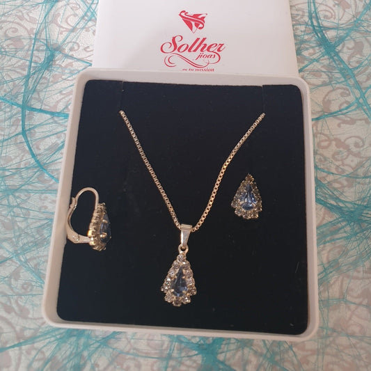 Conjunto Gotas Aguamarina PLata.