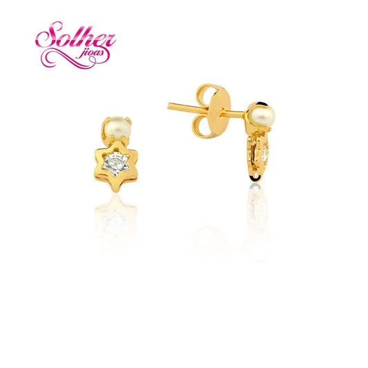 Pendientes Estrella Mini con Circonitas con Perla