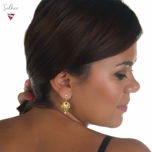 Pendiente Hoja con Circonitas Gold.
