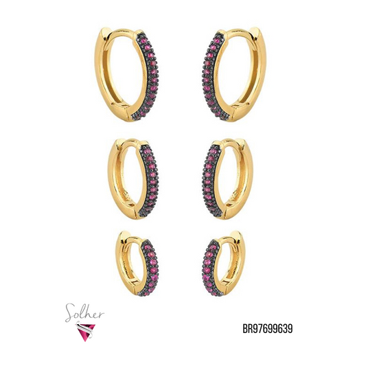 Trio de Argollas con Circonitas Rubí Gold.