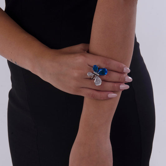 Anillo 🦋 Mariposa circón en Zafiro exclusive Silver.