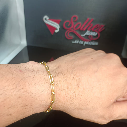Pulsera Tejido Eslabón Rectangular Silver and Gold. Grosor 7