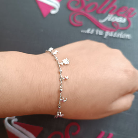 Pulsera Astrologia con aleatorios Luna, Estrella ,Sol en B.Plata