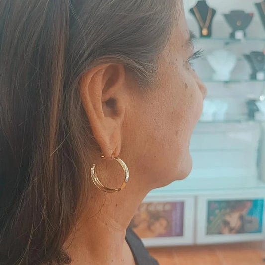 Argollas doble caña lisa tamaño L Gold