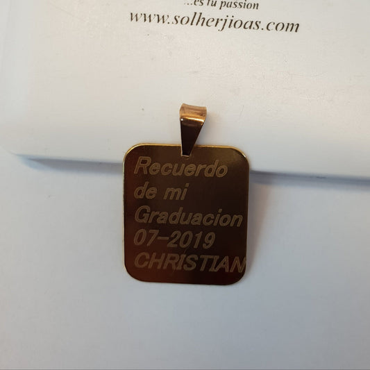 Colgante Placa Cuadrado  Personalizado Gold T G.