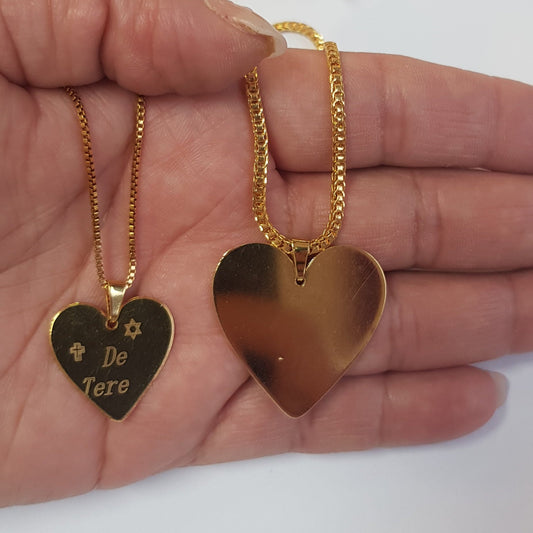 Cadena y Colgante  Placa Corazón Gold Tamaño M
