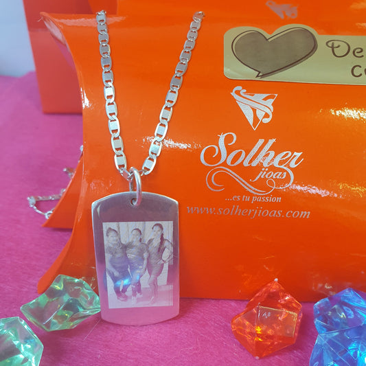 Cadena con Colgante   Placa Rectangular Personalizado Plata