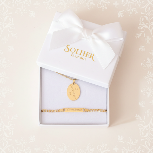 Cadena y Placa Oval Gold Personalizado .