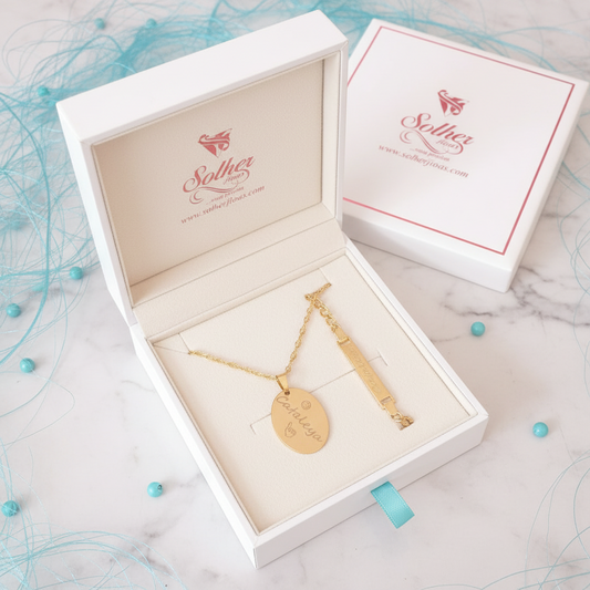 Cadena y Placa Oval Gold Personalizado .