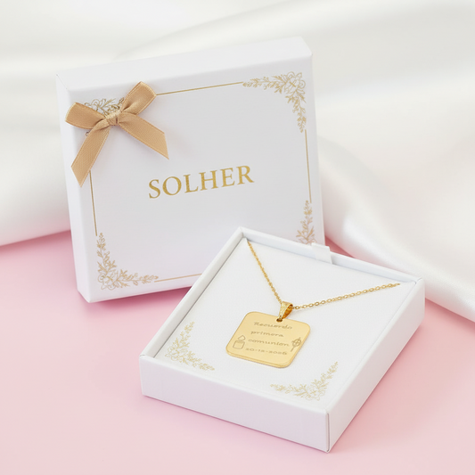 Cadena y Placa Cuadrado Personalizado Gold T.S