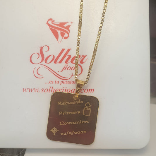 Cadena y Placa Cuadrado Personalizado Gold T.S