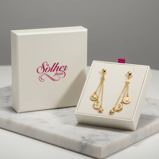 Pendientes Astros Luna Sol Estrella Gold.
