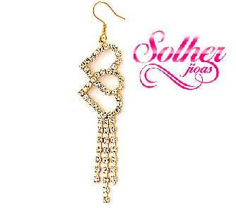 Pendientes Dos Corazones Unidos Con Circonitas Gold.