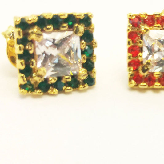 Pendiente  Del cuadrado con Circón y ciconitas de colores   Gold.