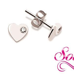 Pendiente Corazon con mini circón Plata cierre Presión .