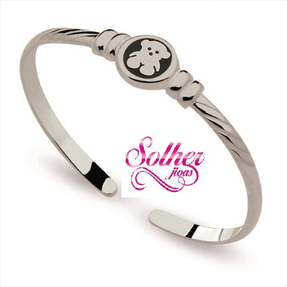 Brazalete o Pulsera Oso Esmaltado  Plata.