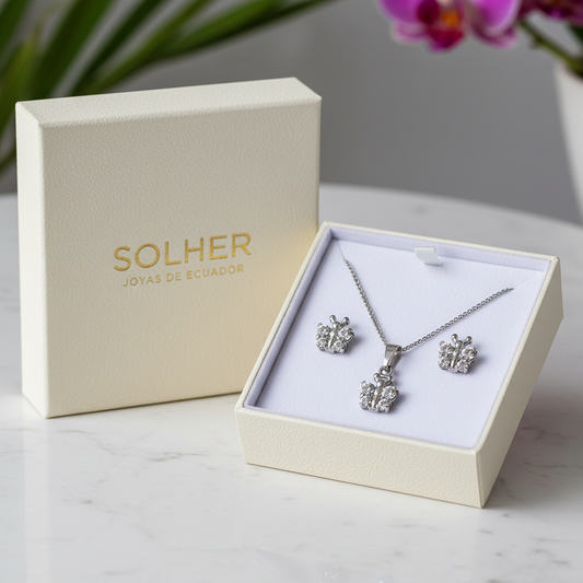 Conjunto Mariposas  con Circonita de  Plata