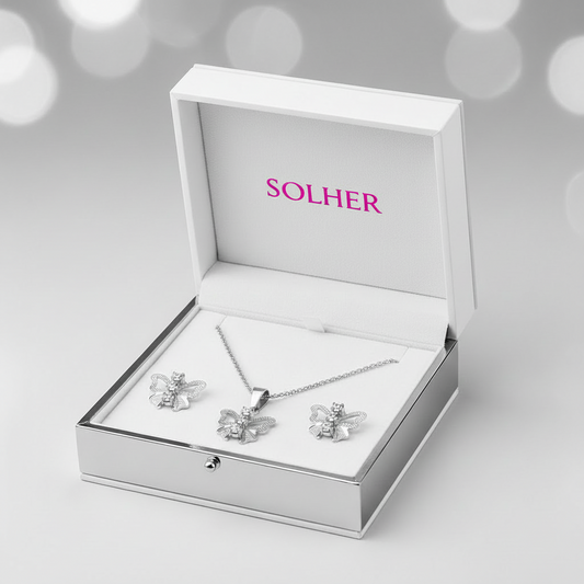 Conjunto Lazos  Mini con Circonita de  Plata