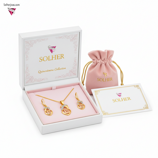 Conjunto Cor Quince con Lazos de Amor