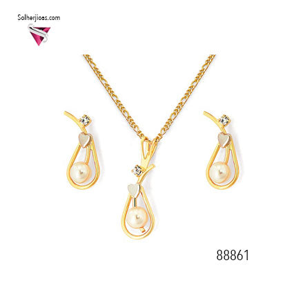 Conjunto Lirios Con Perla y  con Circonitas Gold.