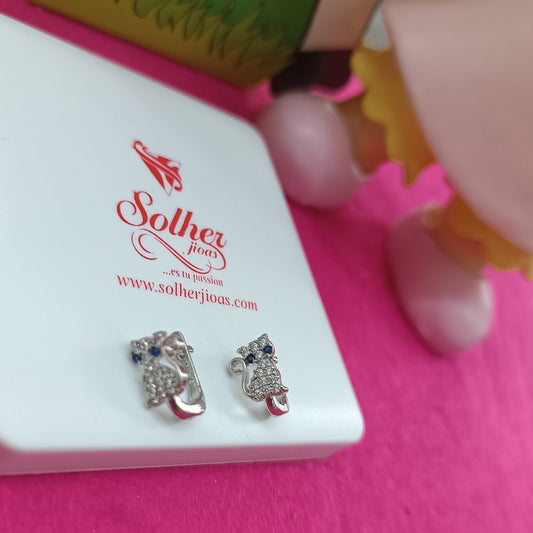 Pendientes Michu ..  🐱 gato🐈🐈‍⬛ con circonitas finas Plata