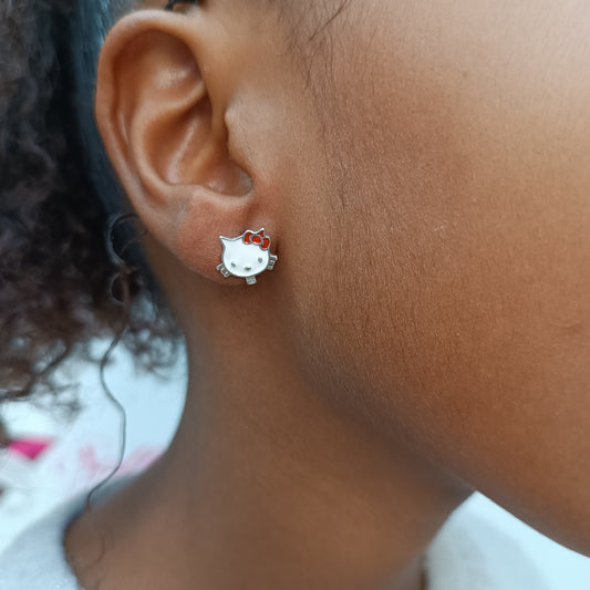 Pendientes Hello Kitty esmaltado 😸 plata