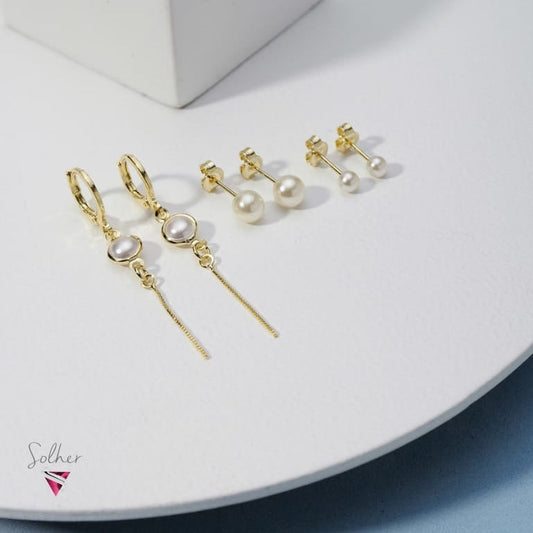 Trio  de Pendientes  de Perlas Gold.
