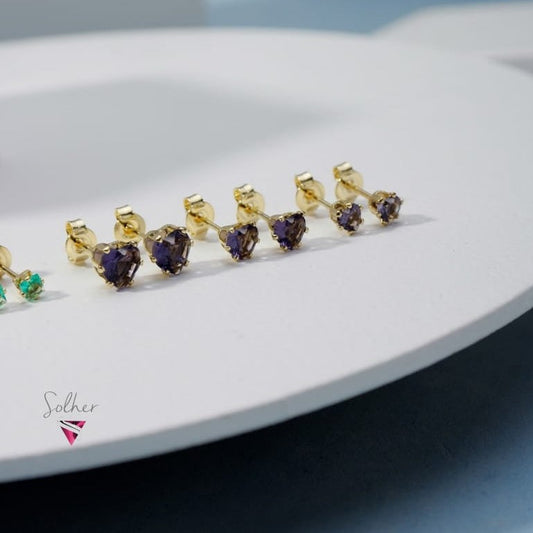 Trió de Pendientes Corazón Amatista Gold.