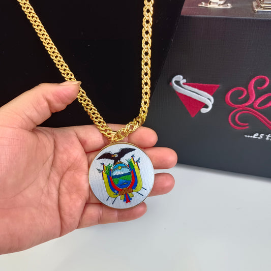 Cadena con Colgante Medalla Escudo 🛡️ Ecuador 🇪🇨 XXL Gold
