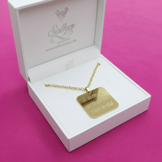 Cadena ⛓️ colgante personalizado cuadrado ⏹️ Gold .