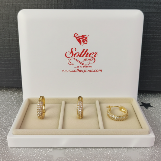 Argollas Trio  con Circonitas finas Gold.