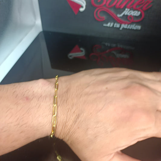 Pulsera Tejido Eslabón Rectangular  Silver and Gold. Grosor 7