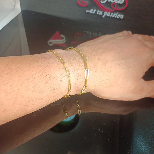 Pulsera Tejido Eslabón Rectangular  Silver and Gold. GR: 4