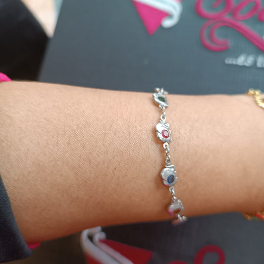 Pulsera Elefantes en Circonitas de Colores  Plata