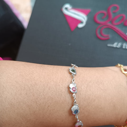 Pulsera Elefantes en Circonitas de Colores  Plata