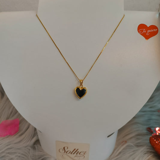 Cadena con Colgante Corazon Onix  Gold.