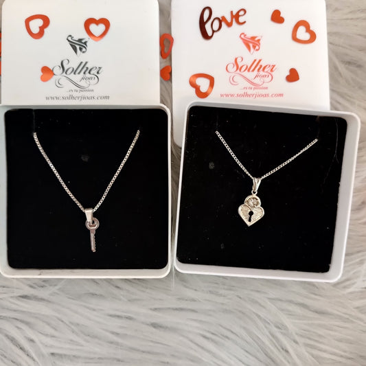 Juego 2 llave y corazón con Circonitas Plata.