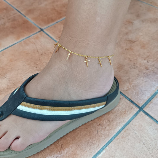 Tobillera  cruz aletorios Gold.